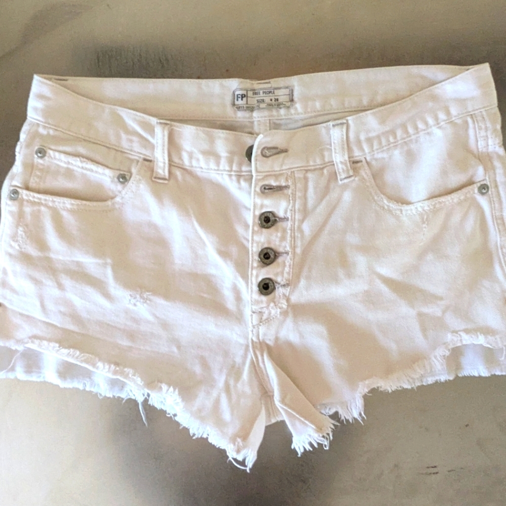 Free People White Run Away Slouch Button Fly Raw HemShorts